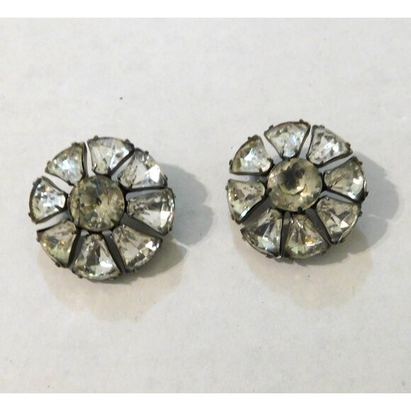 Vintage Crystal Rhinestone Flower Buttons With Double Shank 1.25 Inch - Picture 2 of 5